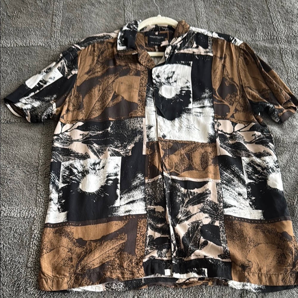 Denim & Flower Casual Button Down Shirt Brown and Black
